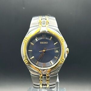 Seiko Men's Vintage Blue Dial Two-Tone Bracelet Quartz Watch 39mm Preowned